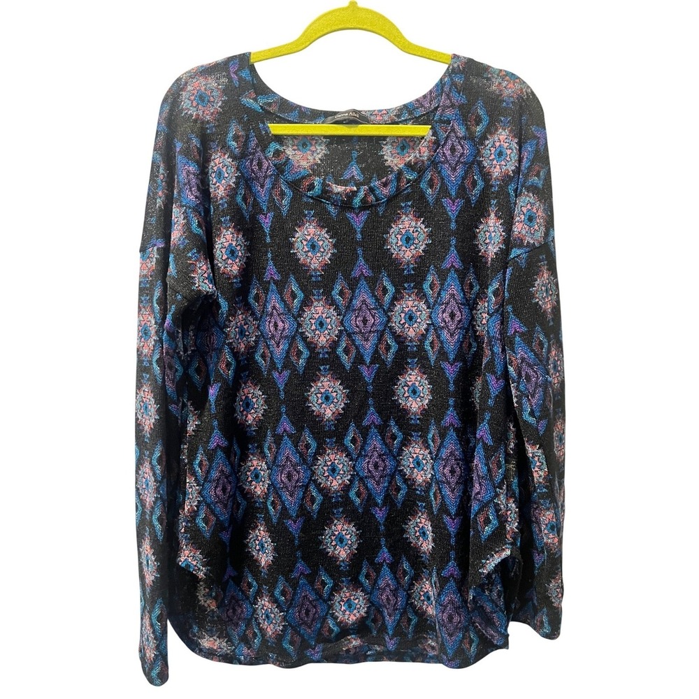 Carrie Allen Women's Top Tunic Shirt‎ 3X Long Sleeve  Black Blue Stretch Artsy